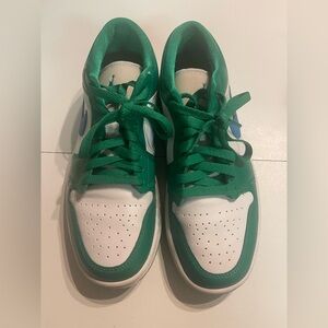 Jordan 1 Low Green and White Athletic Shoes